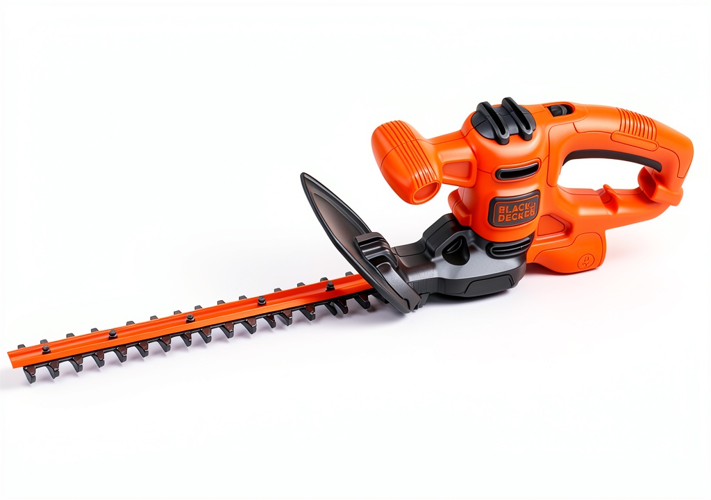 BLACK+DECKER hedge trimmer in use on garden shrubs