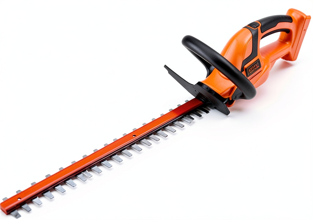 BLACK+DECKER cordless hedge trimmer in use on garden shrubs